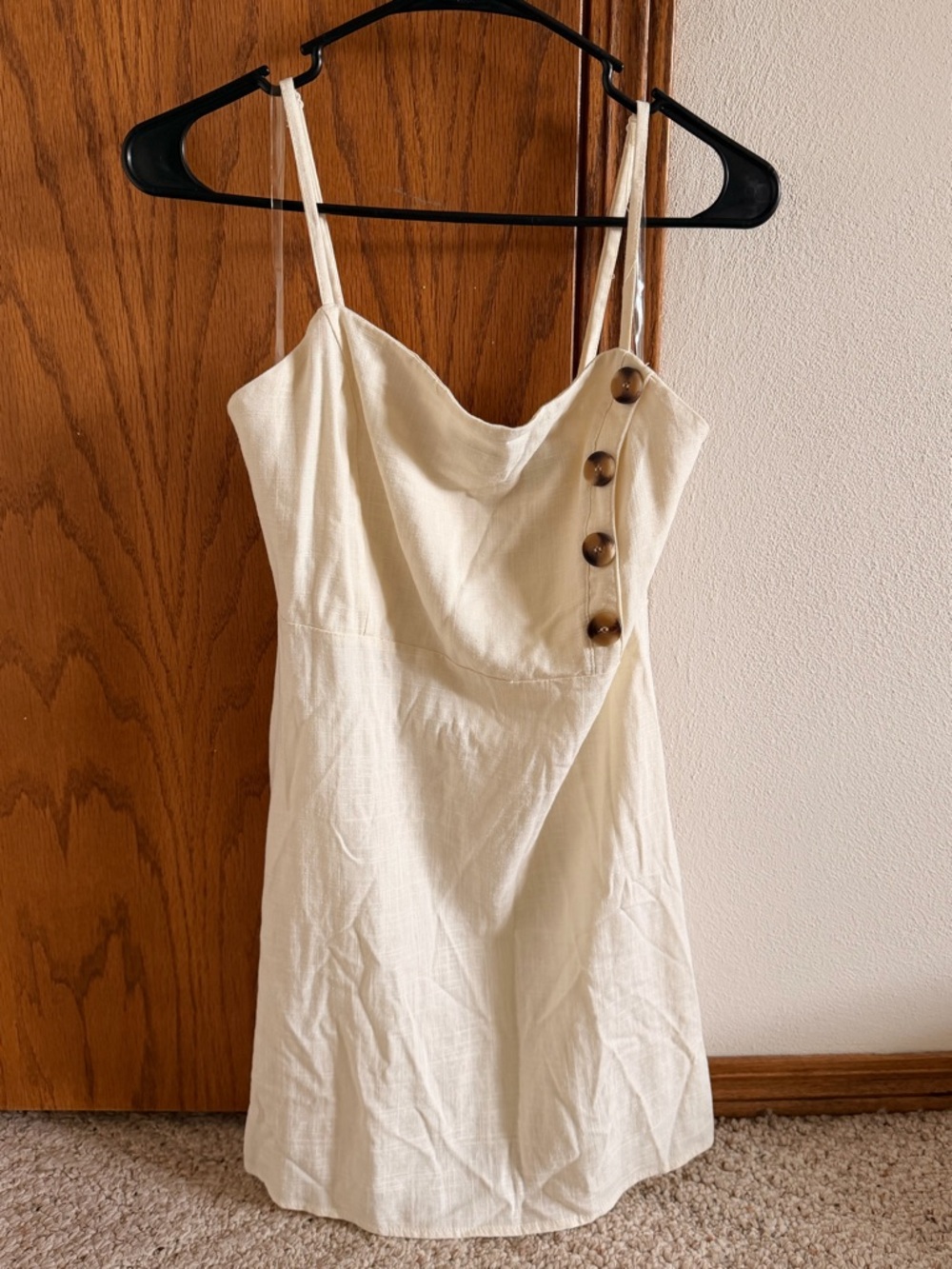 Kendall & Kylie Cream Spaghetti-Strap Mini Dress with Button Detail